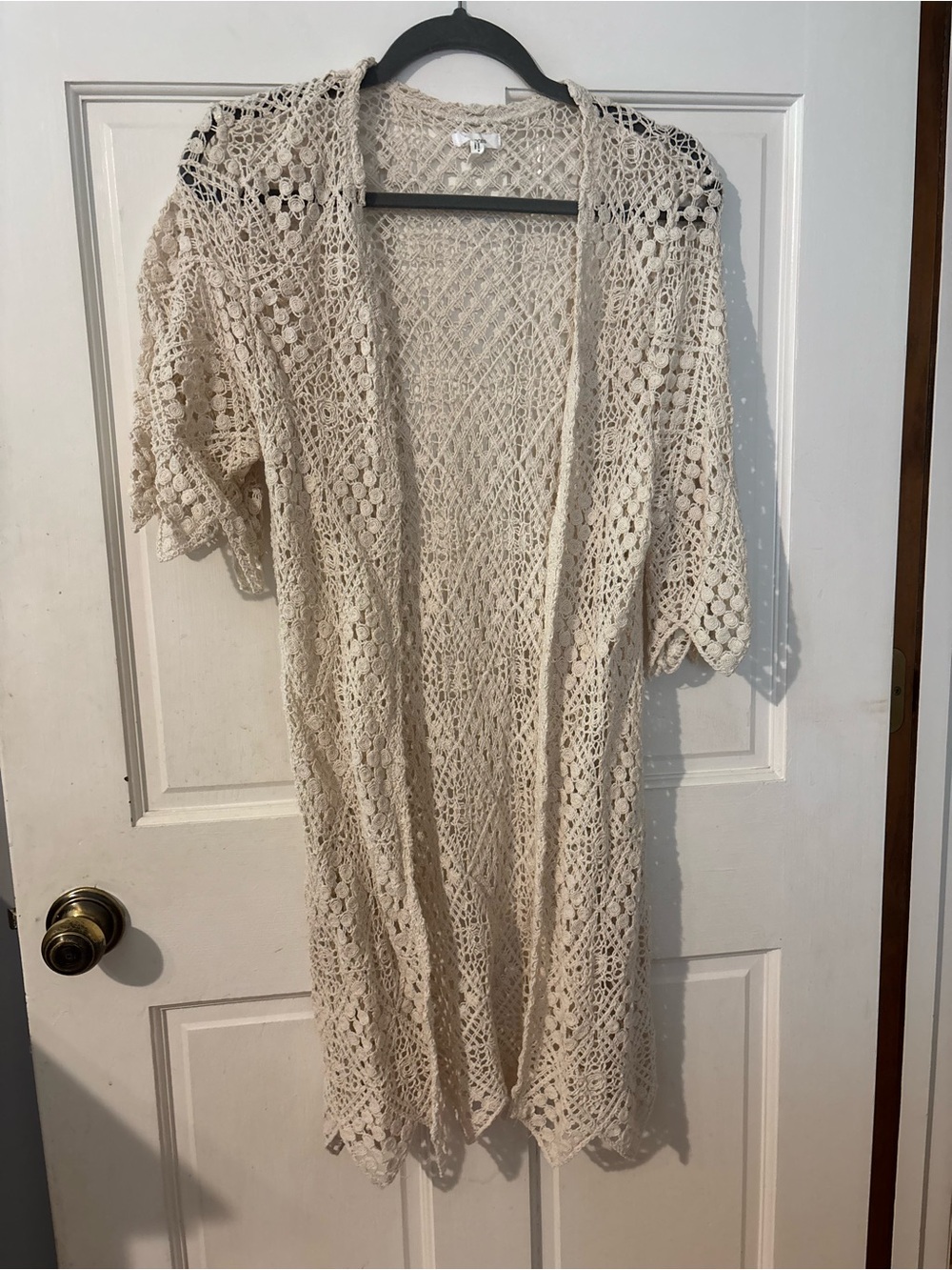 Maurices Beige Crochet Open-Front Cardigan